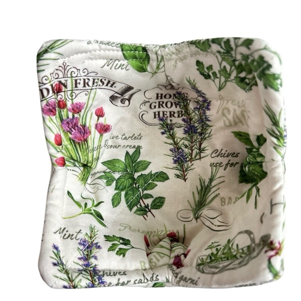 Hand Crafted Colorful Herb Garden Microwave Small Bowl Cozy 100% Cotton